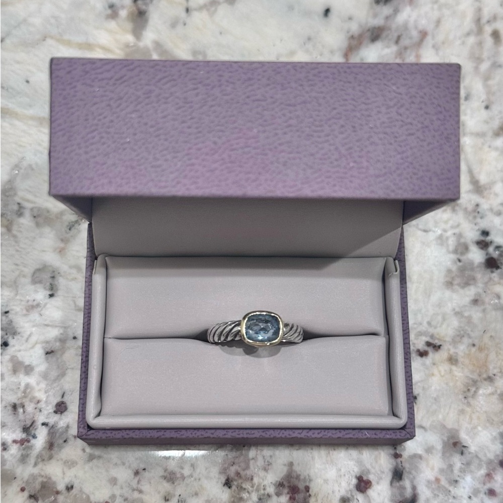 David Yurman sterling silver, gold and aquamarine ring